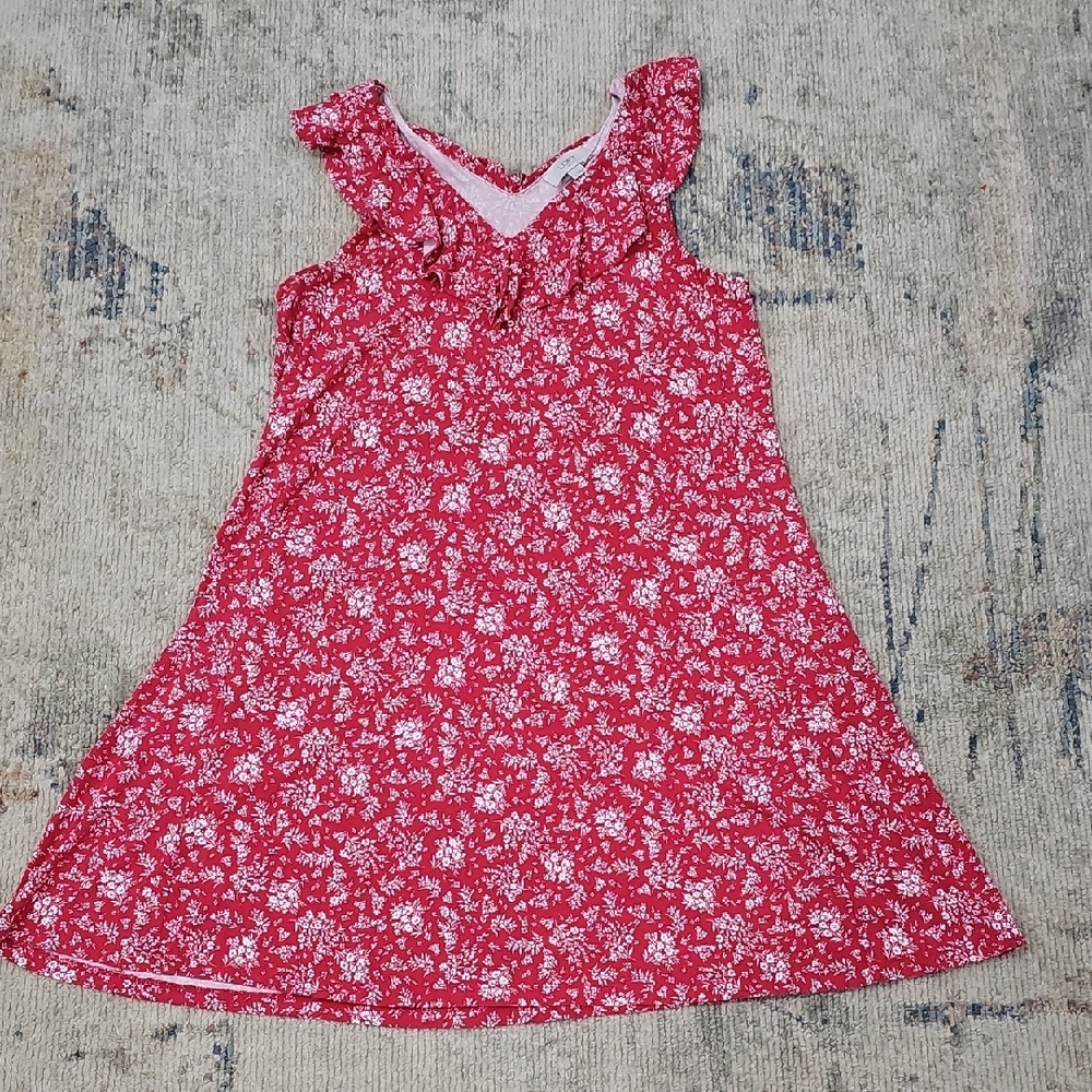 Loft Floral Ruffle Neck Flowy Sleeveless Mini Dress Size S